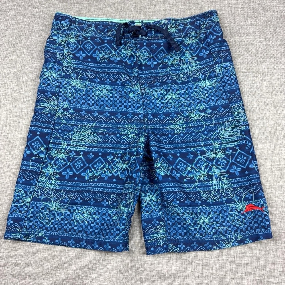 Tommy Bahama Shorts Mens Large Blue Floral Swim Trunks Mesh Lined Drawstring